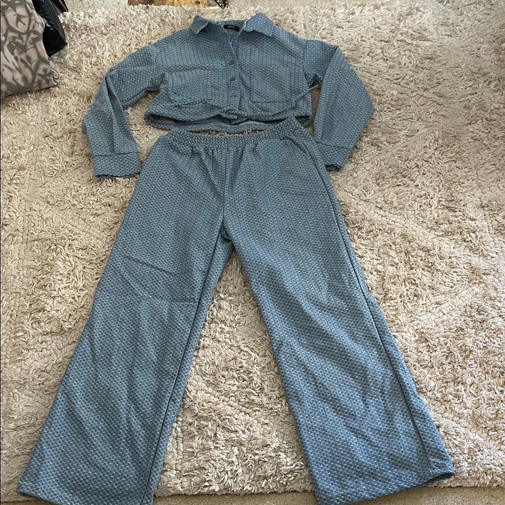 Blue Patterned Jean Set
